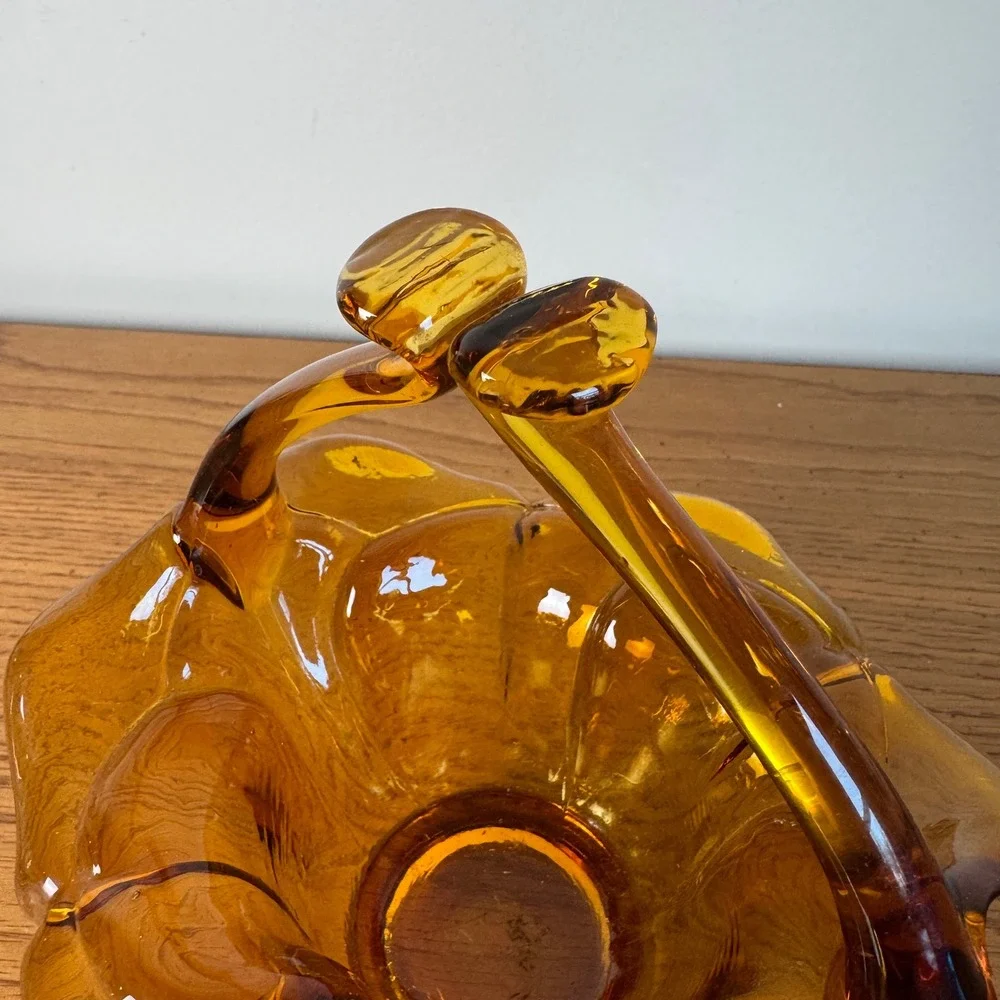 Amber Glass Basket Decorative Candy Dish Collectible Vintage‎ Handled Vase